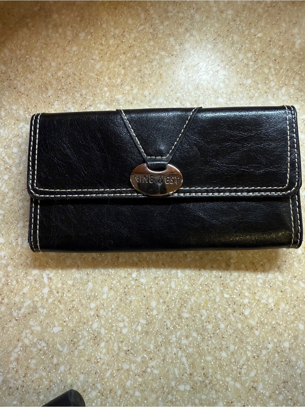 Nine West Black Leather Wallet with Contrast Stitching Women’s Long Billfold